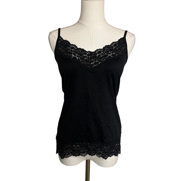 White House Black Market Tops - White House Black Market Black Lace Trim Camisole Tank Top Womens Size M USA Y2K